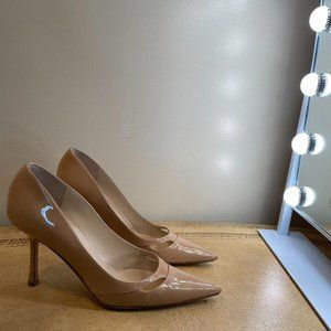 Jimmy Choo Camel Patent Leather Peep-Toe Margo Cut-Out  40 (10)